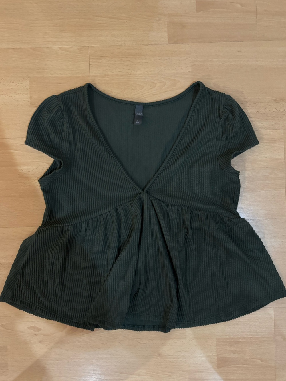 Alya Dark Green Ribbed V-Neck Peplum Top